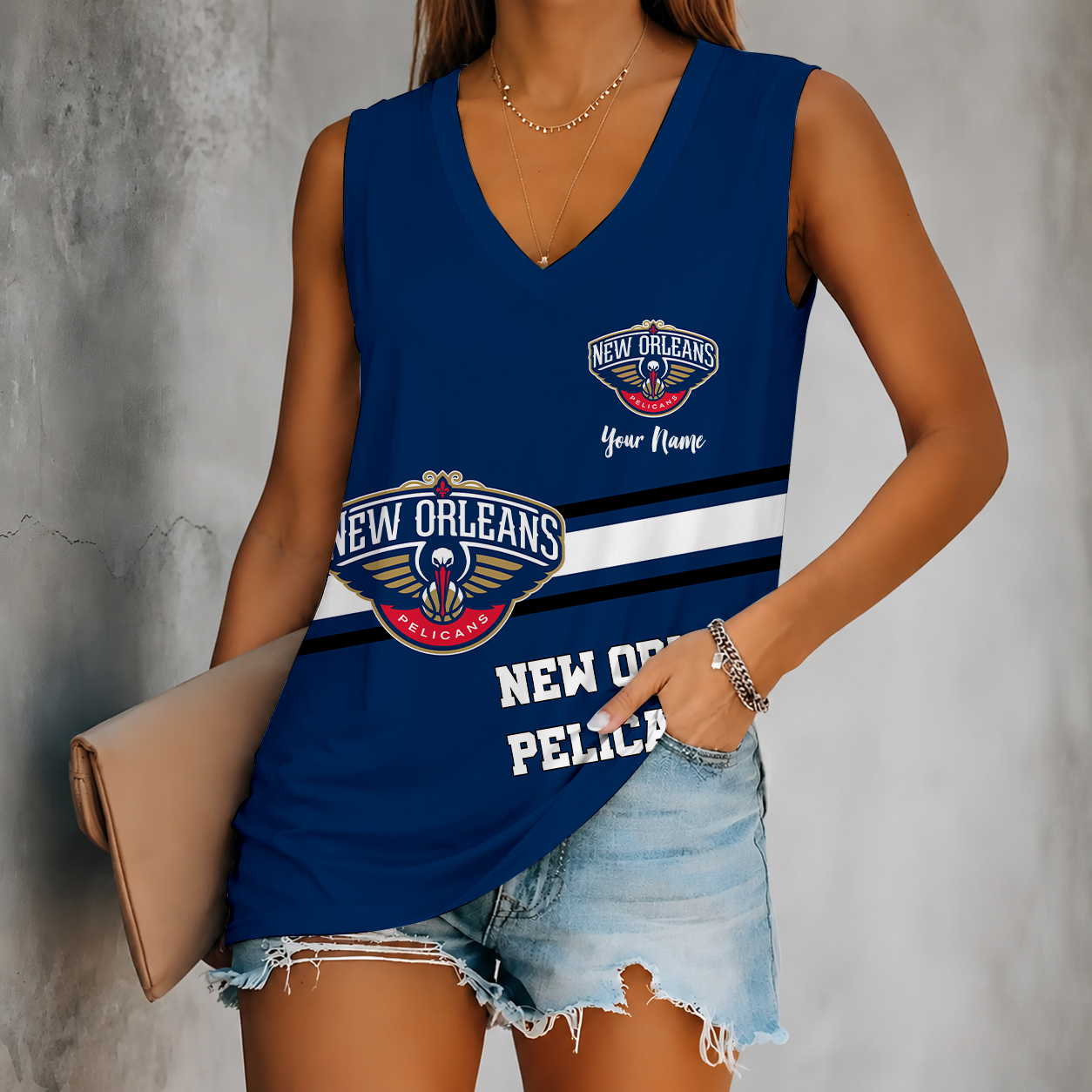 Limited Edition – Customized NBA New Orleans Pelicans Women’s V-Neck Tank Top