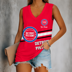 Limited Edition – Customized NBA Detroit Pistons Women’s V-Neck Tank Top