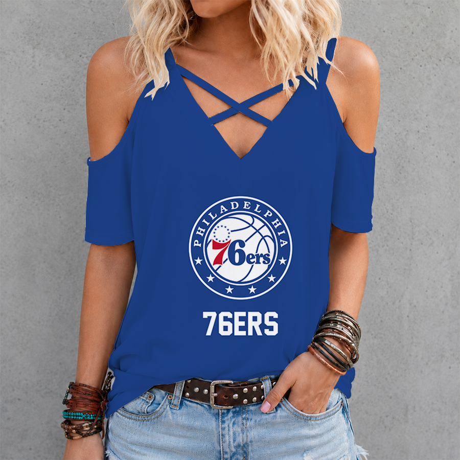 Limited Edition – Customized NBA Philadelphia 76Ers Criss Cross V-Neck Top