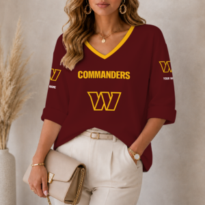 Limited Edition – Customized NFL Washington Commanders Women’s Heart V-Neck Long Sleeve Shirt