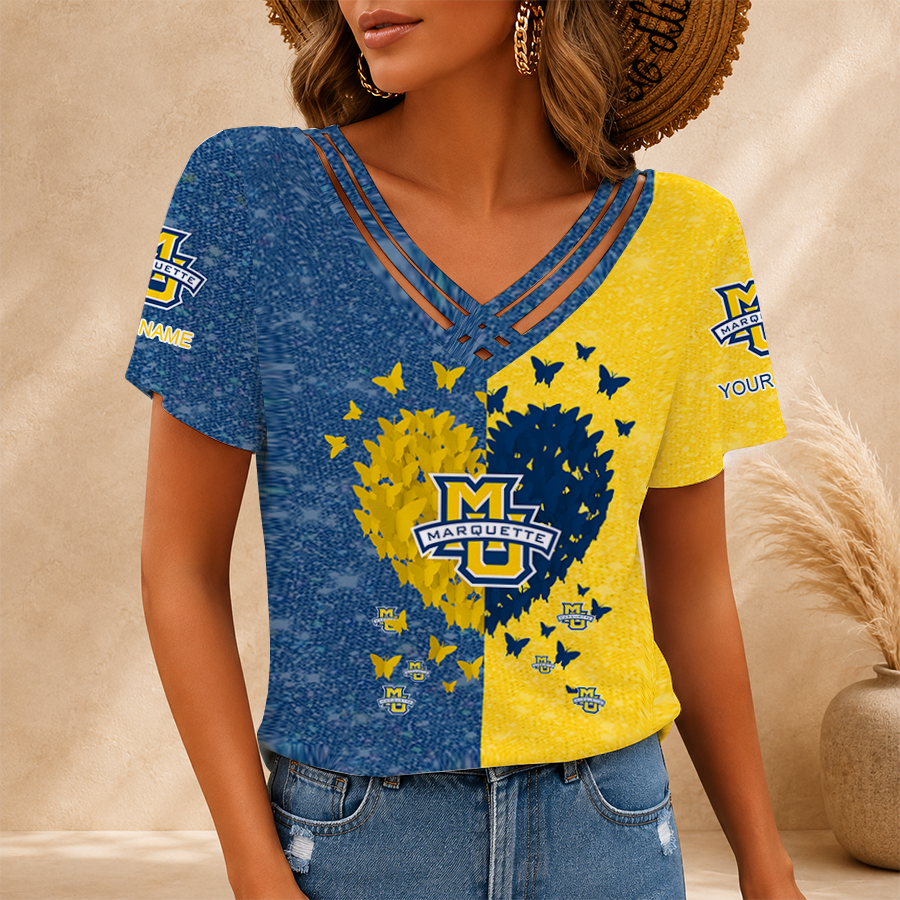 Limited Edition – Customized NCAA Marquette Golden Eagles V-Neck Shirt