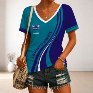 Limited Edition – New Customized NBA Charlotte Hornets V-Neck Female Shirt TTH2107126