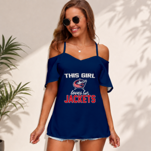 Limited Edition – Customized NHL Columbus Blue Jackets Women’s Strappy Off-Shoulder Top