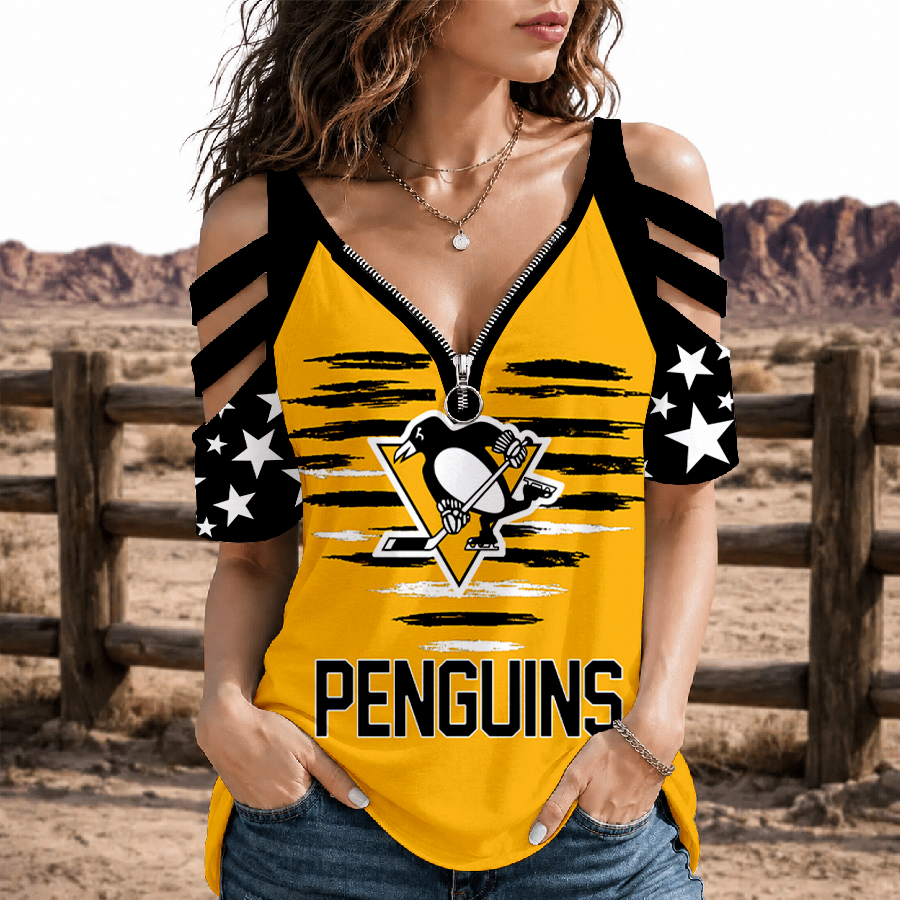 Limited Edition – Customized NHL Pittsburgh Penguins Strappy Cold-Shoulder Top