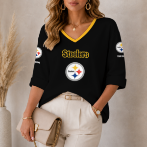 Limited Edition – Customized NFL Pittsburgh Steelers Women’s Heart V-Neck Long Sleeve Shirt