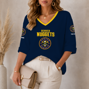 Limited Edition – Customized NBA Denver Nuggets Women’s Heart V-Neck Long Sleeve Shirt