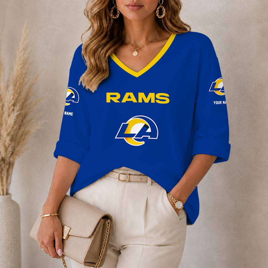 Limited Edition – Customized NFL Los Angeles Rams Women’s Heart V-Neck Long Sleeve Shirt