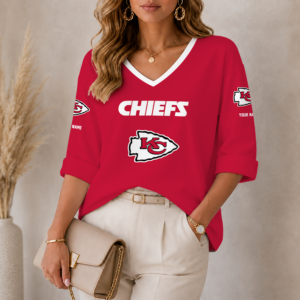 Limited Edition – Customized NFL Kansas City Chiefs Women’s Heart V-Neck Long Sleeve Shirt