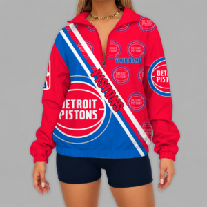 Limited Edition – Customized NBA Detroit Pistons V-Neck Zipper Sweatshirt Jacket