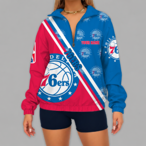 Limited Edition – Customized NBA Philadelphia 76Ers V-Neck Zipper Sweatshirt Jacket