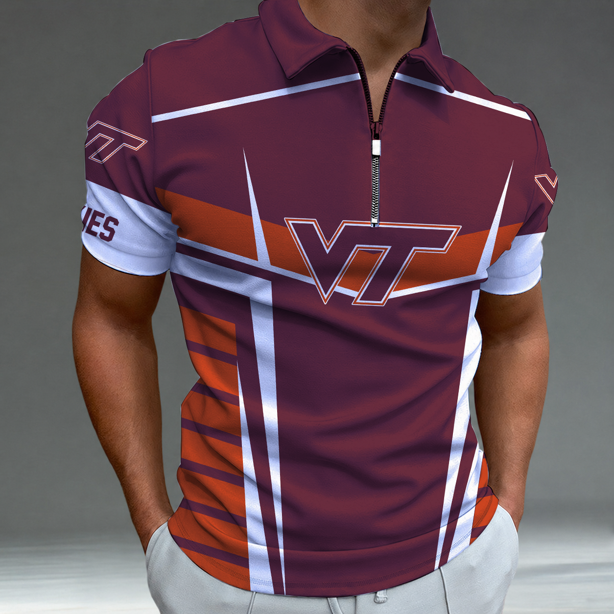 Limited Edition – New Customized NCAA Virginia Tech Hokies Zip Polo Shirt