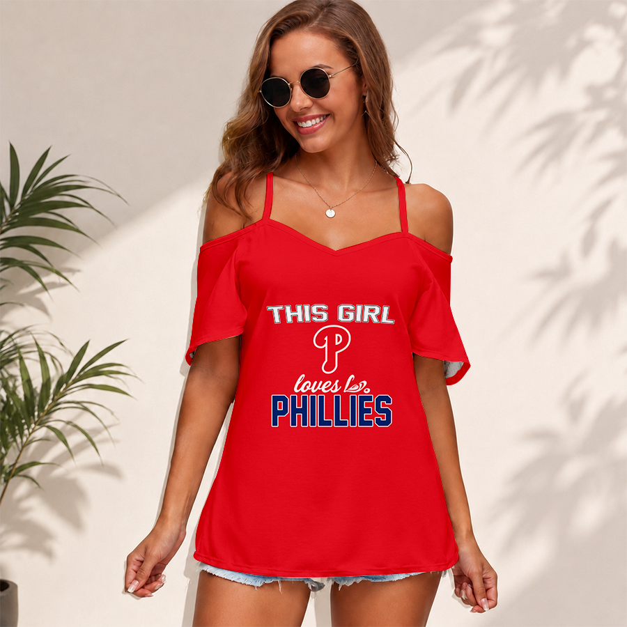 Limited Edition – Customized MLB Philadelphia Phillies Women’s Strappy Off-Shoulder Top