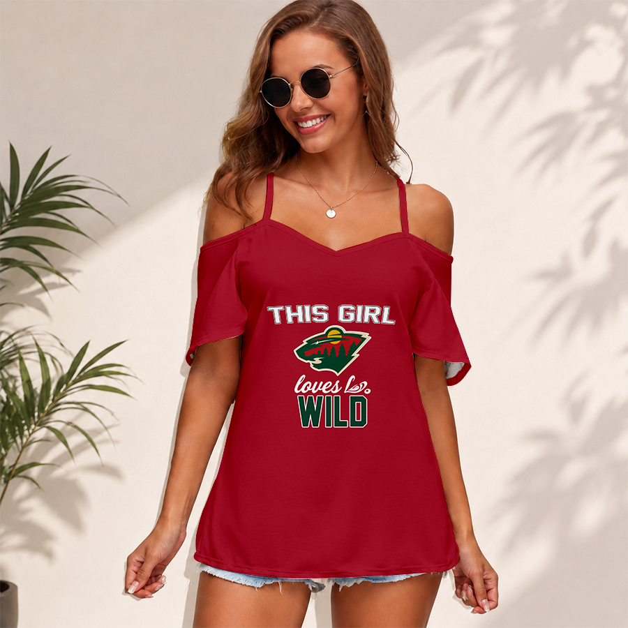 Limited Edition – Customized NHL Minnesota Wild Women’s Strappy Off-Shoulder Top