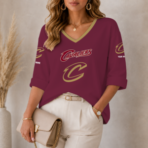 Limited Edition – Customized NBA Cleveland Cavaliers Women’s Heart V-Neck Long Sleeve Shirt