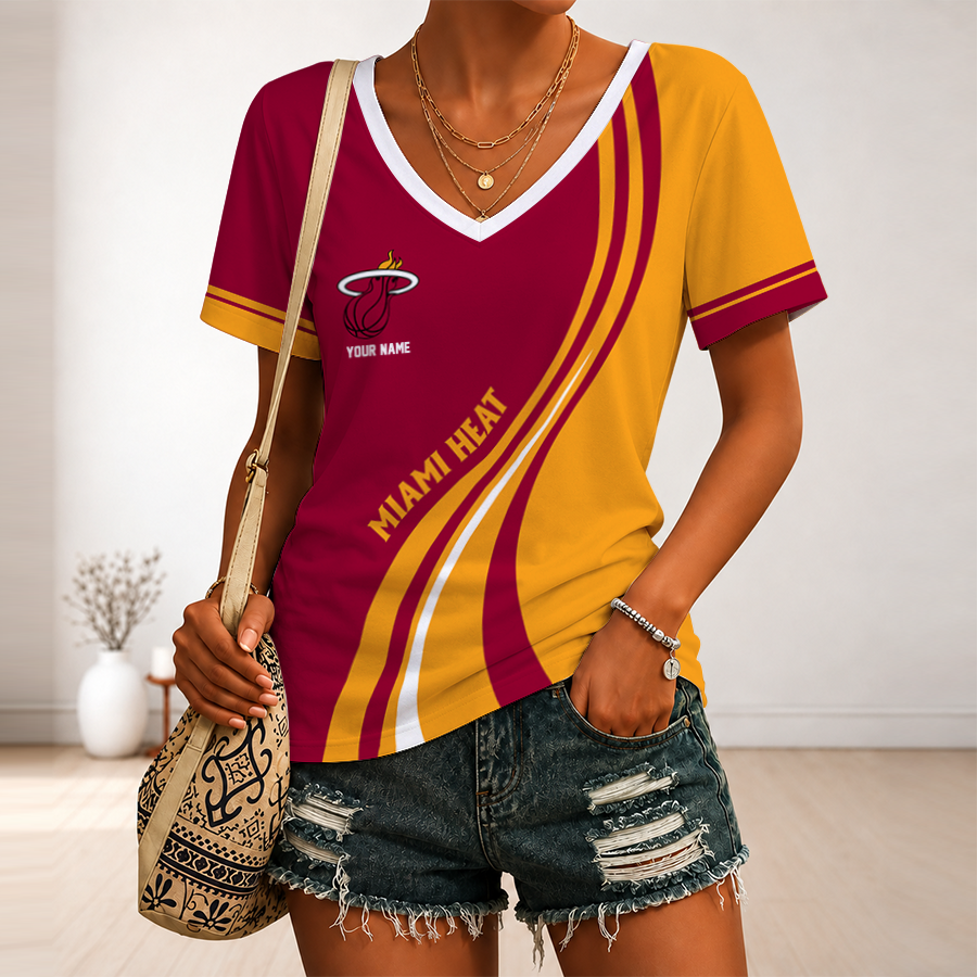 Limited Edition – New Customized NBA Miami Heat V-Neck Female Shirt TTH2107126