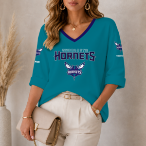 Limited Edition – Customized NBA Charlotte Hornets Women’s Heart V-Neck Long Sleeve Shirt