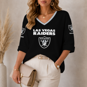 Limited Edition – Customized NFL Las Vegas Raiders Women’s Heart V-Neck Long Sleeve Shirt