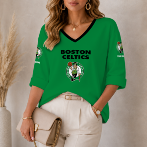 Limited Edition – Customized NBA Boston Celtics Women’s Heart V-Neck Long Sleeve Shirt