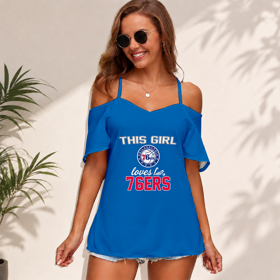 Limited Edition – Customized NBA Philadelphia 76Ers Women’s Strappy Off-Shoulder Top