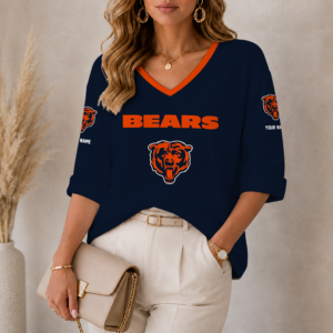 Limited Edition – Customized NFL Chicago Bears Women’s Heart V-Neck Long Sleeve Shirt
