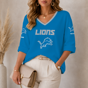 Limited Edition – Customized NFL Detroit Lions Women’s Heart V-Neck Long Sleeve Shirt