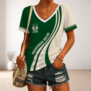 Limited Edition – New Customized NBA Milwaukee Bucks V-Neck Female Shirt TTH2107126