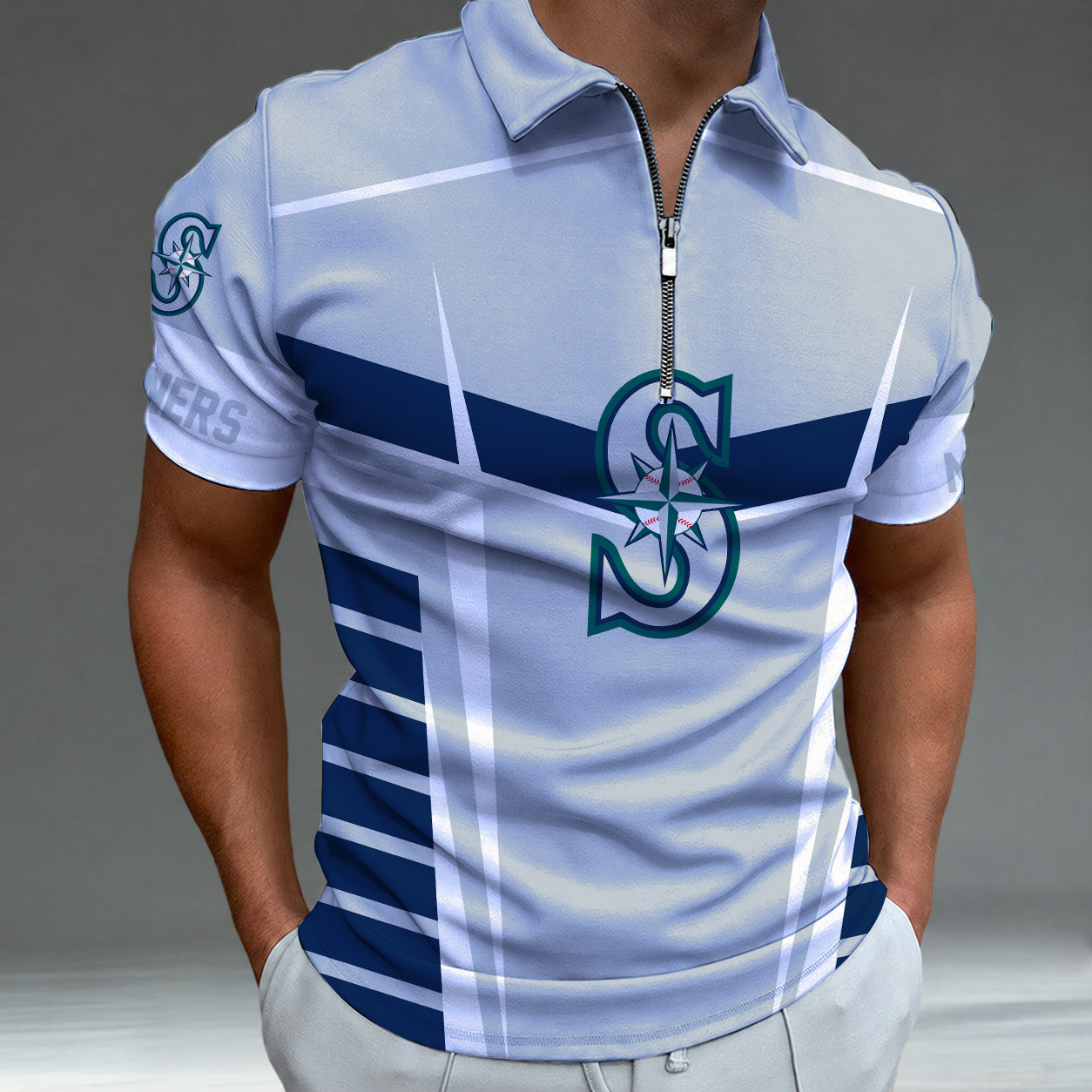 Limited Edition – Customized MLB Seattle Mariners Zip Polo Shirt