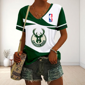 Limited Edition – Customized NBA Milwaukee Bucks V-Neck Female Shirt