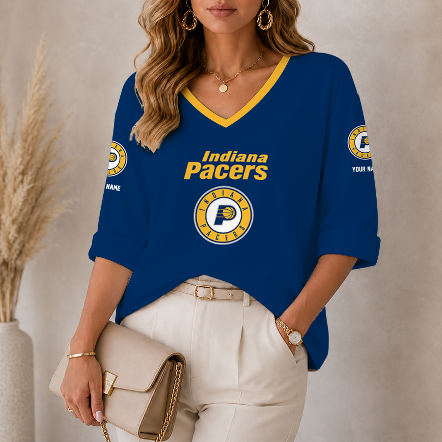 Limited Edition – Customized NBA Indiana Pacers Women’s Heart V-Neck Long Sleeve Shirt