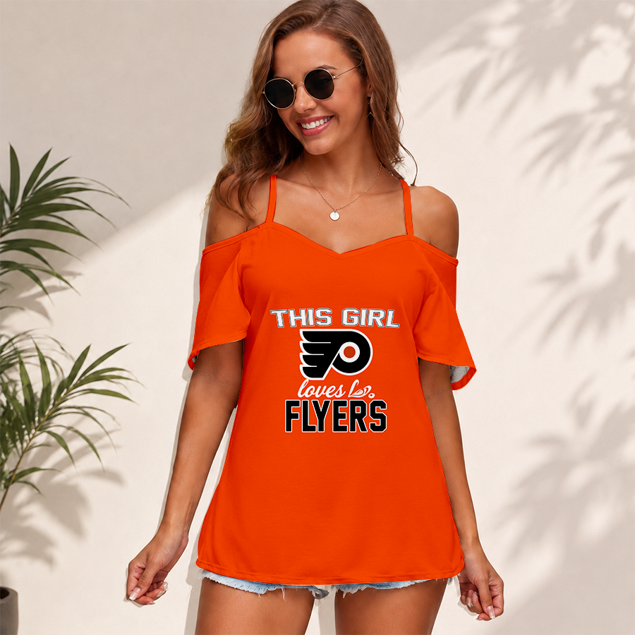 Limited Edition – Customized NHL Philadelphia Flyers Women’s Strappy Off-Shoulder Top