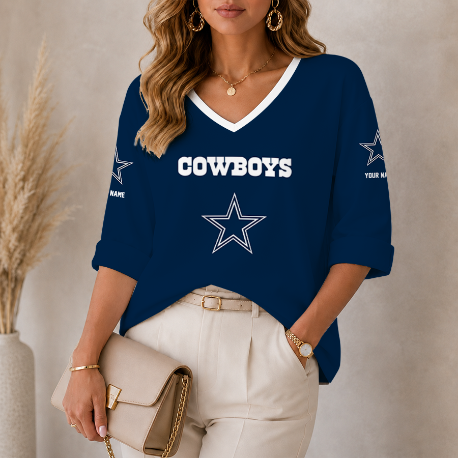 Limited Edition – Customized NFL Dallas Cowboys Women’s Heart V-Neck Long Sleeve Shirt