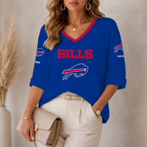 Limited Edition – Customized NFL Buffalo Bills Women’s Heart V-Neck Long Sleeve Shirt