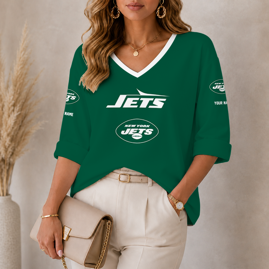 Limited Edition – Customized NFL New York Jets Women’s Heart V-Neck Long Sleeve Shirt