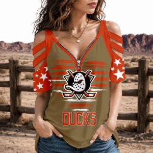 Limited Edition – Customized NHL Anaheim Ducks Strappy Cold-Shoulder Top