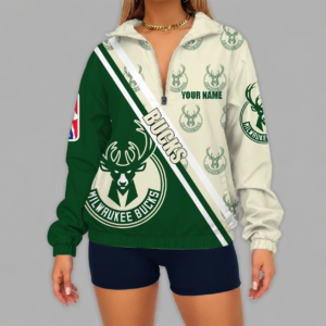 Limited Edition – Customized NBA Milwaukee Bucks V-Neck Zipper Sweatshirt Jacket