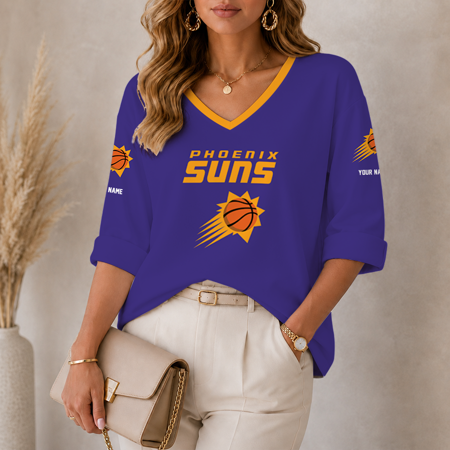 Limited Edition – Customized NBA Phoenix Suns Women’s Heart V-Neck Long Sleeve Shirt