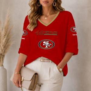 Limited Edition – Customized NFL San Francisco 49Ers Women’s Heart V-Neck Long Sleeve Shirt