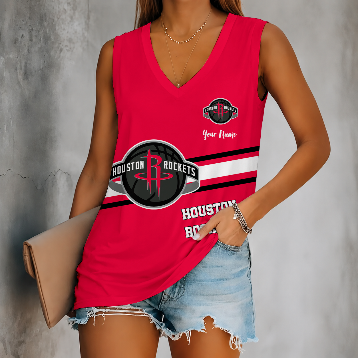Limited Edition – Customized NBA Houston Rockets Women’s V-Neck Tank Top