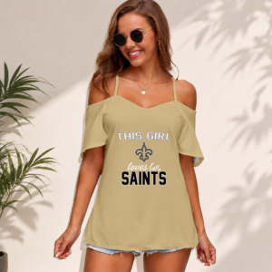 Limited Edition – Customized NFL New Orleans Saints Women’s Strappy Off-Shoulder Top