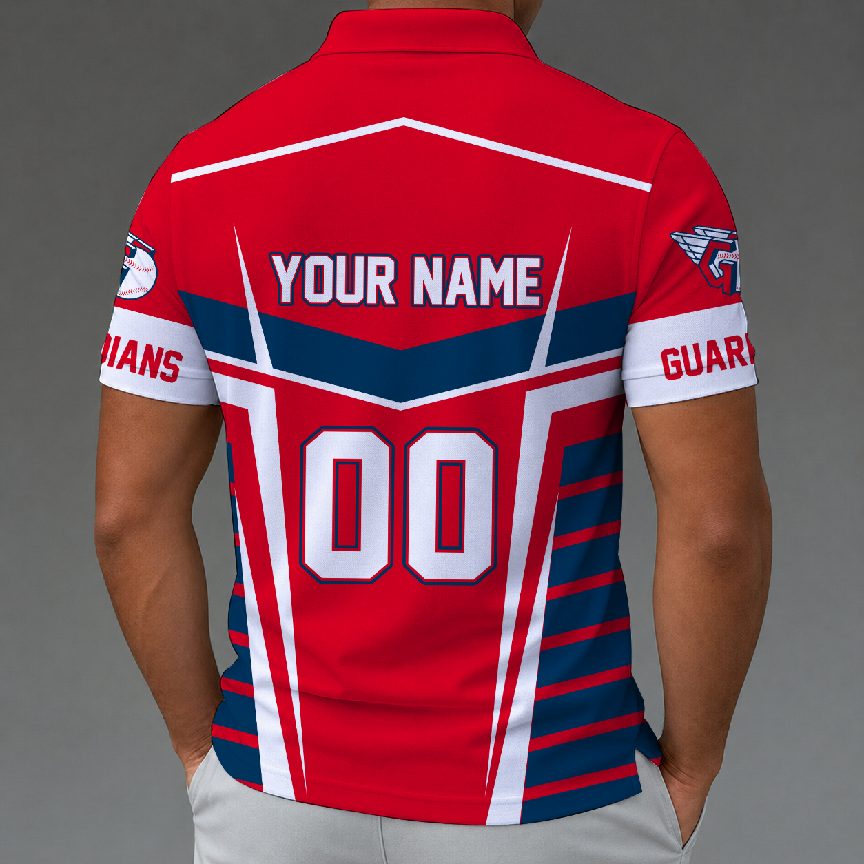 Limited Edition – Customized MLB Cleveland Guardians Zip Polo Shirt - Image 2
