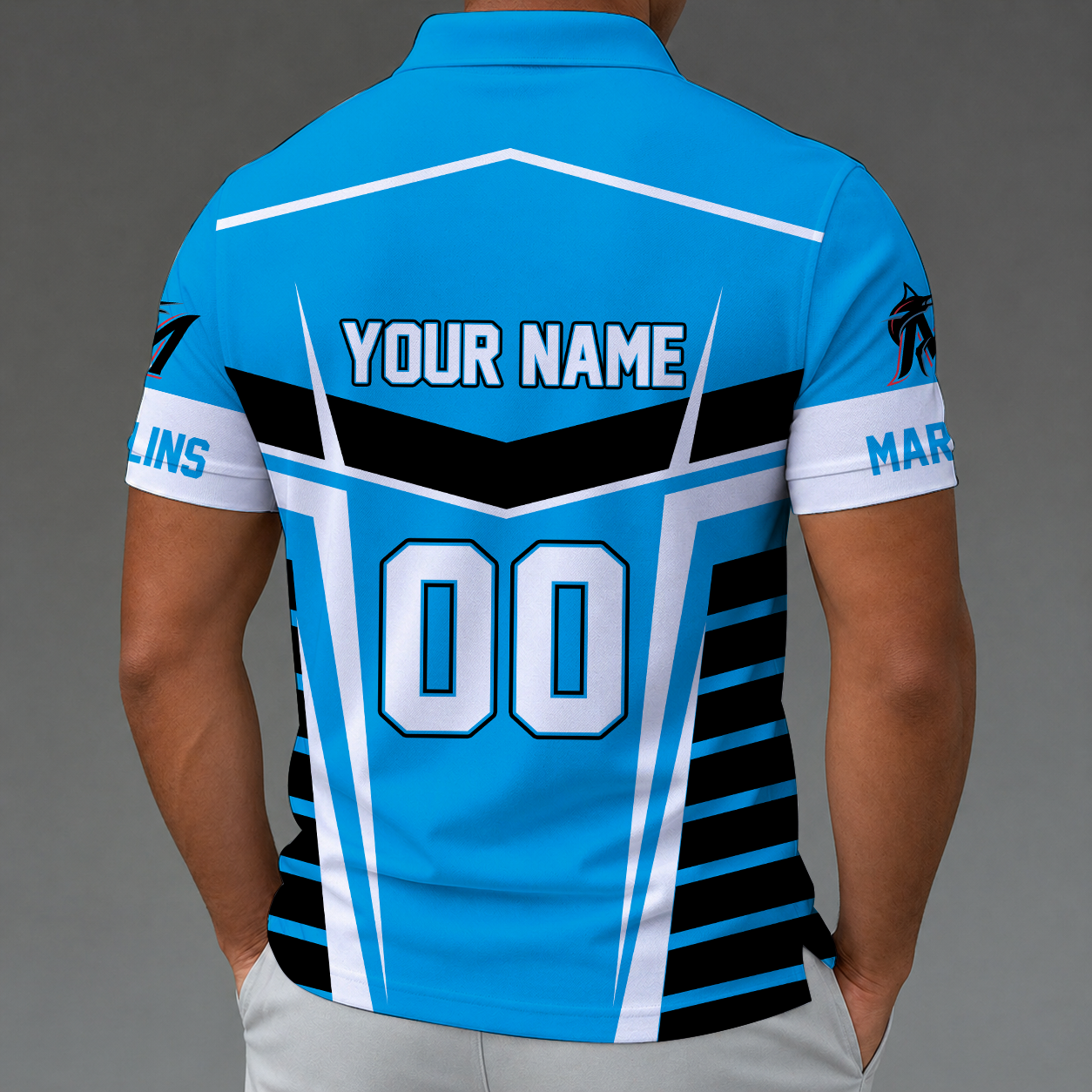 Limited Edition – Customized MLB MiaMiami Marlins Zip Polo Shirt - Image 2