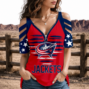 Limited Edition – Customized NHL Columbus Blue Jackets Strappy Cold-Shoulder Top