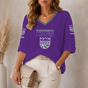 Limited Edition – Customized NBA Sacramento Kings Women’s Heart V-Neck Long Sleeve Shirt