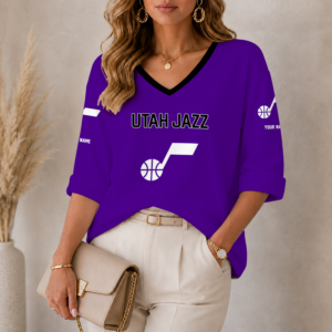 Limited Edition – Customized NBA Utah Jazz Women’s Heart V-Neck Long Sleeve Shirt