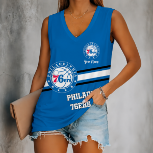Limited Edition – Customized NBA Philadelphia 76Ers Women’s V-Neck Tank Top