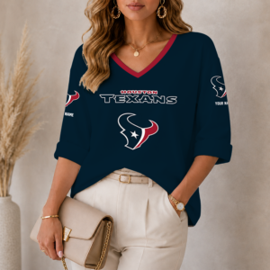 Limited Edition – Customized NFL Houston Texans Women’s Heart V-Neck Long Sleeve Shirt