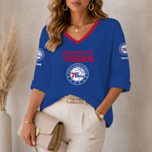 Limited Edition – Customized NBA Philadelphia 76Ers Women’s Heart V-Neck Long Sleeve Shirt