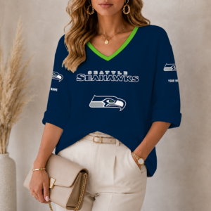 Limited Edition – Customized NFL Seattle Seahawks Women’s Heart V-Neck Long Sleeve Shirt