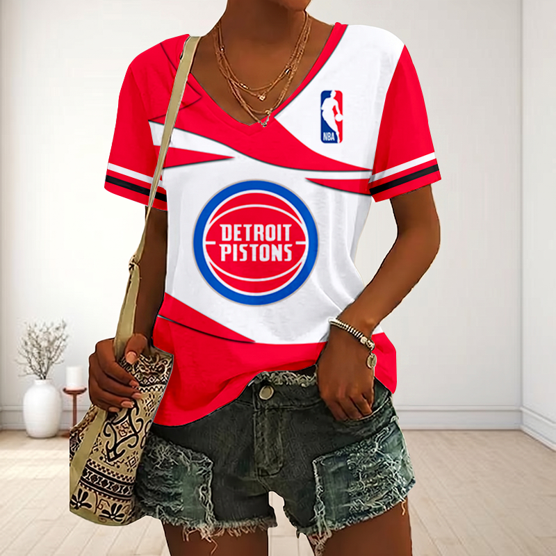 Limited Edition – Customized NBA Detroit Pistons V-Neck Female Shirt