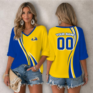 Limited Edition – Customized NFL Los Angeles Rams Women’s Heart V-Neck Long Sleeve Shirt